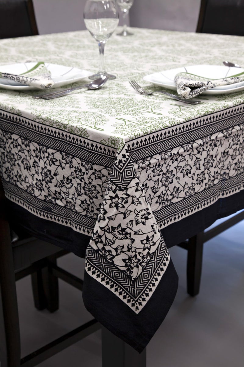 India Arts French Floral Square Cotton Tablecloth 70" x 70" Olive & Black - Image 5