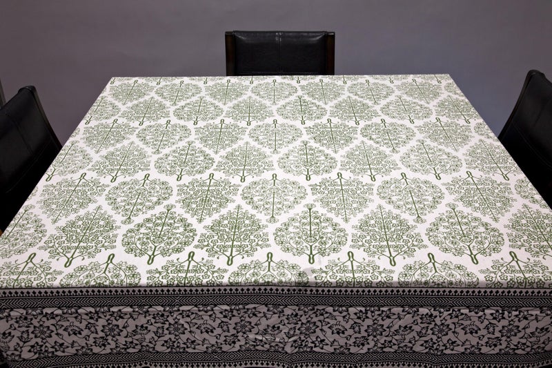 India Arts French Floral Square Cotton Tablecloth 70" x 70" Olive & Black - Image 3