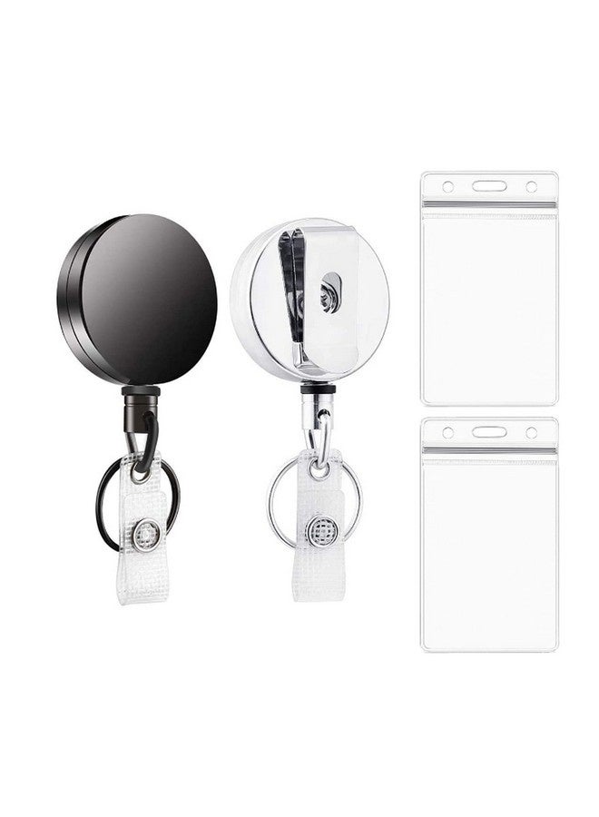 Beauenty 2 Pack Retractable Badge Holders with 2 Pcs Waterproof Transparent Card Holder,T Tersely Metal ID Badge Holder with Belt Clip Key Ring for Name Card Keychain Metal Casing - Image 1