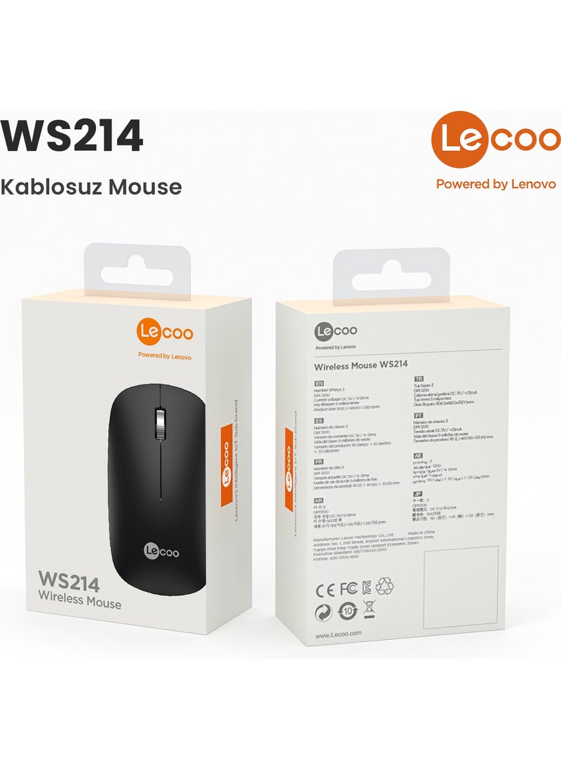 lecoo - WS214 1200 DPI 4-Button Wireless Mouse Black - Image 1
