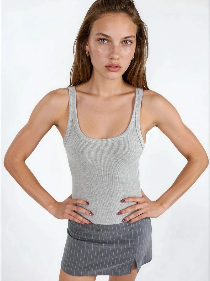 بوسيم BUSEM Sleeveless Ribbed U Neck Tank Top