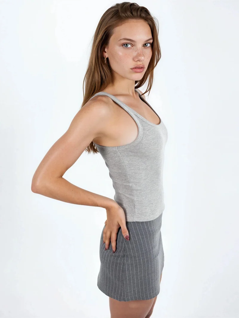 بوسيم BUSEM Sleeveless Ribbed U Neck Tank Top