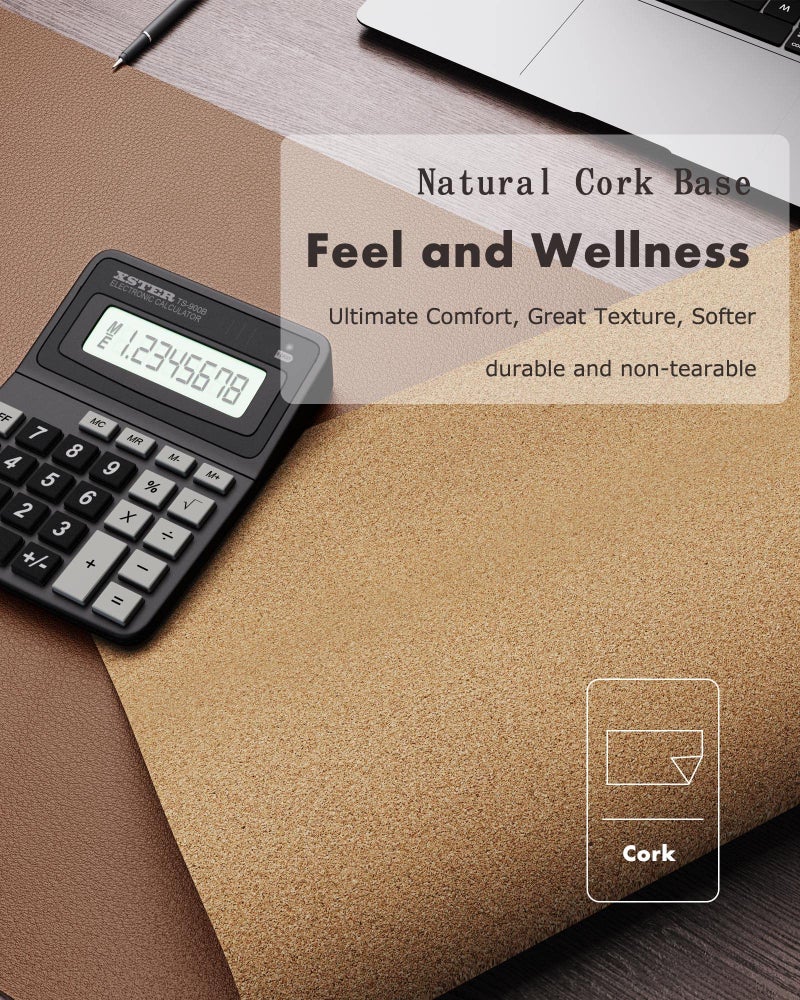 YSAGi Double-Sided Desk Pad, 35.4"x17"Leather Desk Mat, Eco Cork Desk Pad Protector,Large Mouse Pad,Waterproof Desk Blotter for Office/Home(Coffee) - Image 3