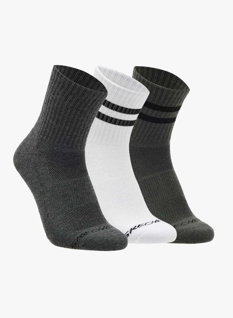 SKECHERS 3 Pack Half-Terry High Quarter Crew Socks