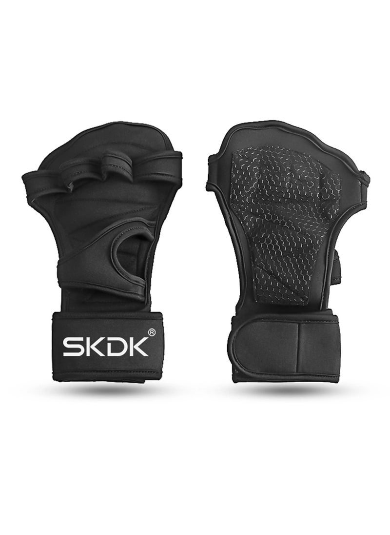SKDK Weight Lifting Gloves, Strong Impact Resistance Weight Lifting Fitness Gloves With Wrist Wraps, Silicone Gel Full Palm Protection Gym Workout Gloves For Men, (Size XL, Black)  - Image 1
