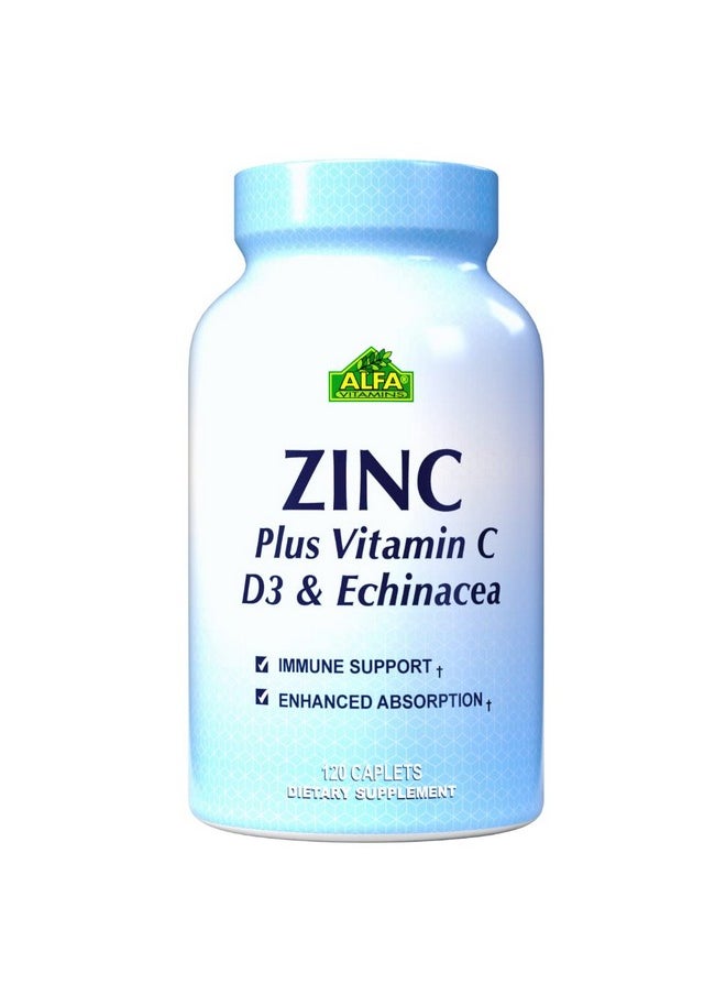 alfa vitamins Zinc + Vitamin C D & Echinacea Powerful Formula Immune Support Enhanced Absorption 120 Caplets  - Image 2