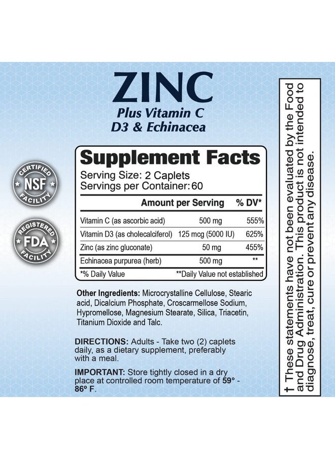 alfa vitamins Zinc + Vitamin C D & Echinacea Powerful Formula Immune Support Enhanced Absorption 120 Caplets  - Image 3