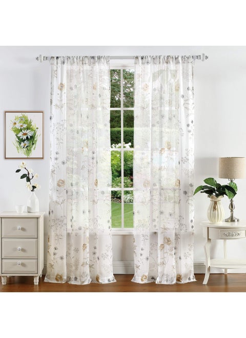 Martha Stewart Marthas Garden Floral SemiSheer Rod Pocket Window Curtain Panel Pair 84 Gold