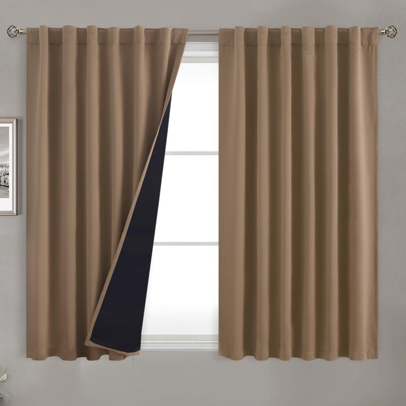 BGment Bgress 100 ٪ غرفة غامق ستائر تعتيم معزولة حرارية طولها 45 بوصة مع جيب قضيب البطانة وعلامة التبويب الخلفية ضوضاء طبقة مزدوجة تقليل الستائر لغرفة النوم (52 × 45 بوصة 2 لوحات رمادية) - Image 1