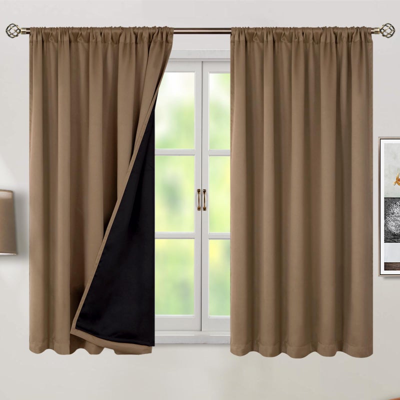 BGment Bgress 100 ٪ غرفة غامق ستائر تعتيم معزولة حرارية طولها 45 بوصة مع جيب قضيب البطانة وعلامة التبويب الخلفية ضوضاء طبقة مزدوجة تقليل الستائر لغرفة النوم (52 × 45 بوصة 2 لوحات رمادية) - Image 2