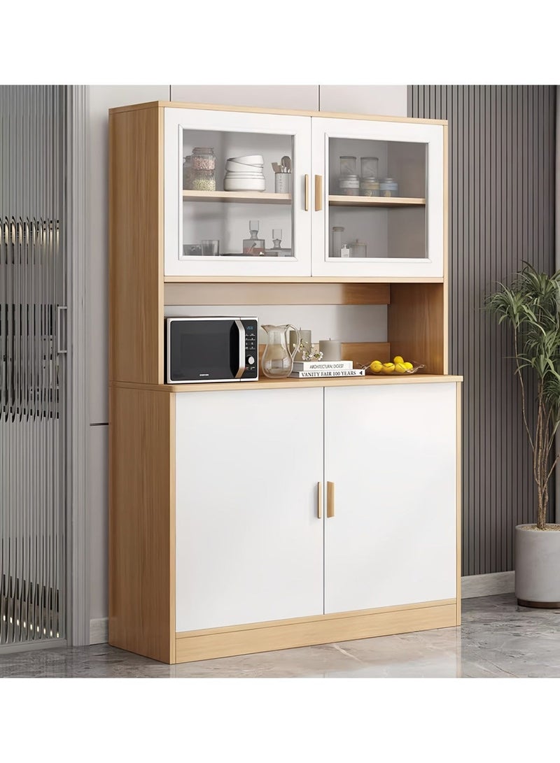 Sharpdo Modern 180cm Tall Kitchen Buffet Cabinet with Glass Doors, Open Microwave Shelf, and Closed Storage, 80x32x180CM, Freestanding Sideboard for Dining Room, Living Room, and Kitchen - Image 1