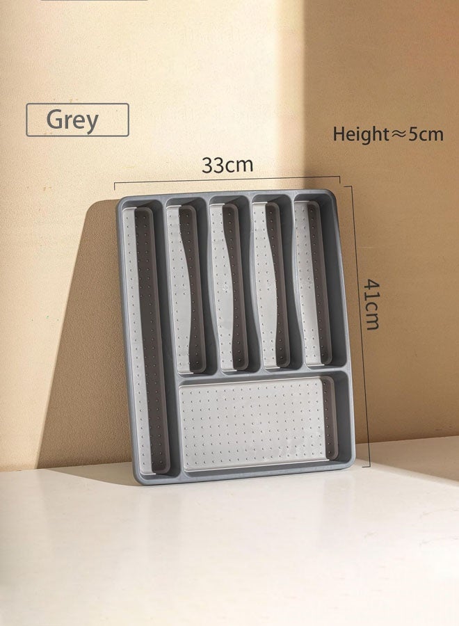 Hanayo Cutlery Drawer Organiser Kitchen Drawer Organizer Durable Non-Slip Cutlery Holder Utensil Tray for Kitchen Plastic Storage Dividers for Spoons Forks Knives(6 Grid,Grey)  - Image 2