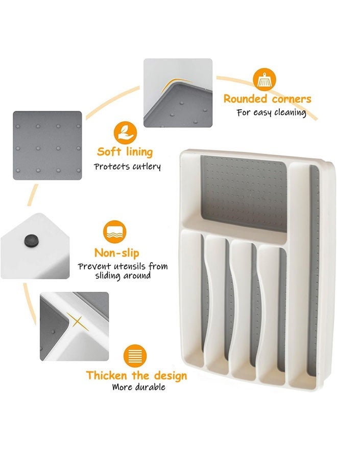 Hanayo Cutlery Drawer Organiser Kitchen Drawer Organizer Durable Non-Slip Cutlery Holder Utensil Tray for Kitchen Plastic Storage Dividers for Spoons Forks Knives(6 Grid,Grey)  - Image 5
