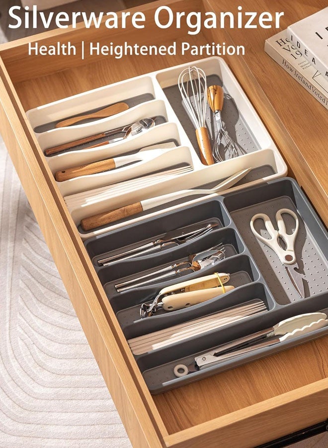 Hanayo Cutlery Drawer Organiser Kitchen Drawer Organizer Durable Non-Slip Cutlery Holder Utensil Tray for Kitchen Plastic Storage Dividers for Spoons Forks Knives(6 Grid,Grey)  - Image 3