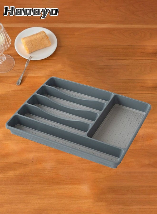 Hanayo Cutlery Drawer Organiser Kitchen Drawer Organizer Durable Non-Slip Cutlery Holder Utensil Tray for Kitchen Plastic Storage Dividers for Spoons Forks Knives(6 Grid,Grey)  - Image 1
