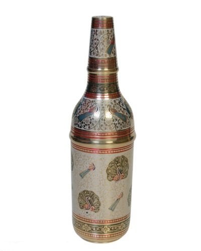 Skywalk Hand Crafted Metal Brass Wine Bottle Box with Nakkashi Bidri WorkBrass Bottle mughul era Showpiece for barRoom Decor Home Decor and GiftsPeacock bidri Work 
