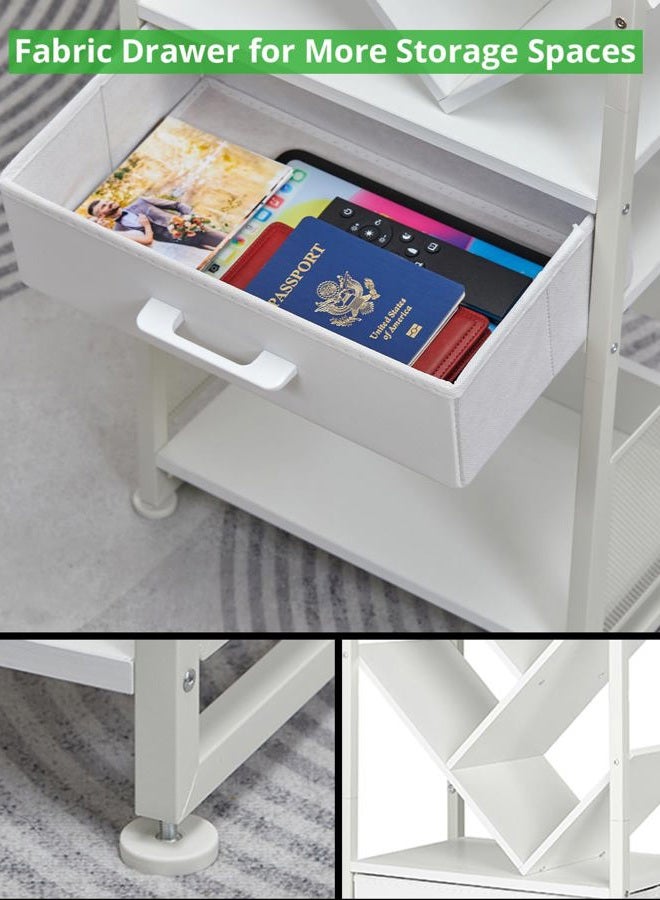 ZEXVIDA Tree Bookshelf with Drawer,10 Tier Bookcase Retro Floor Standing Bookshelves,Tall Wood Bookcases with Cabinet Storage Organizer for Living Room, Bedroom & Home Office, White - Image 3