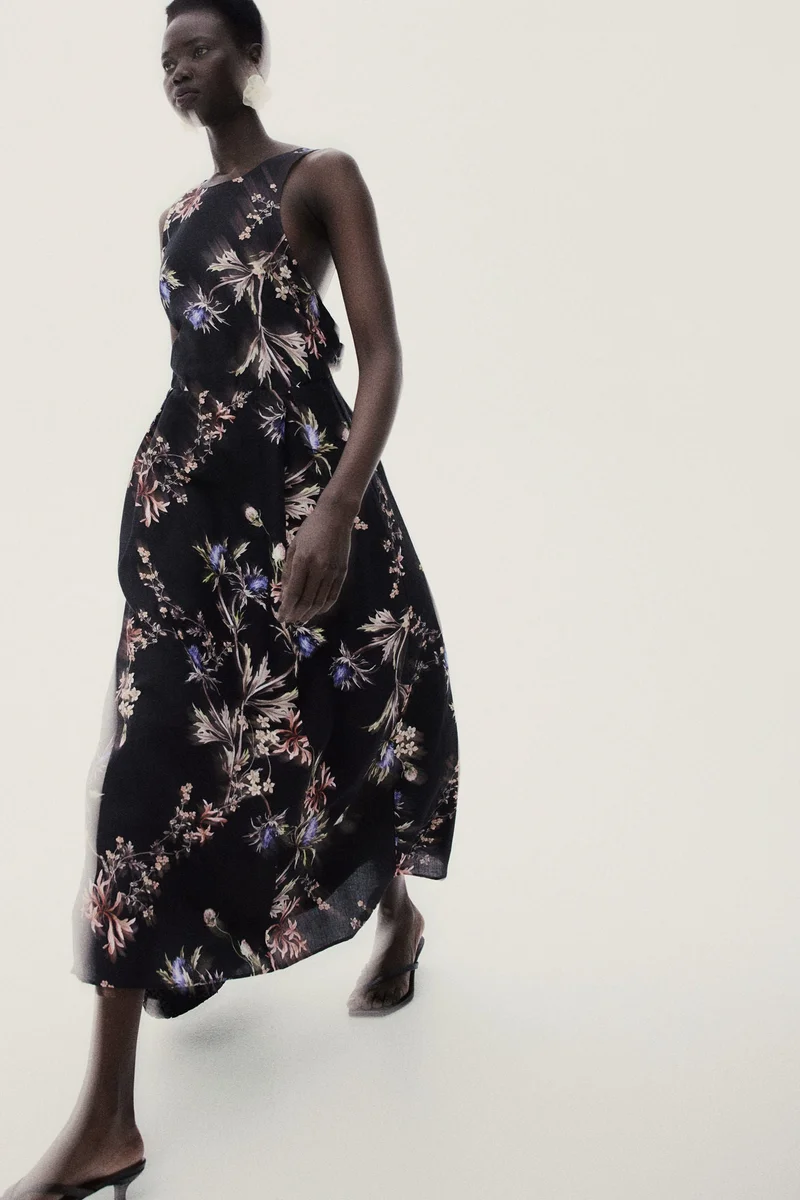 H&M Linen-blend tie-back dress
