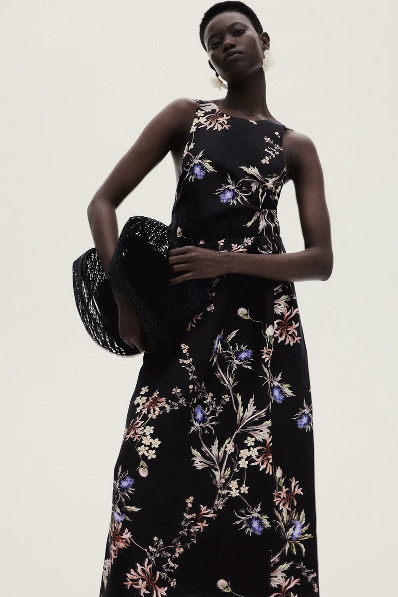 H&M Linen-blend tie-back dress