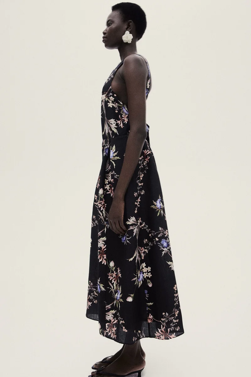 H&M Linen-blend tie-back dress