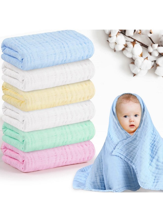 Chumia 6 Pack Baby Muslin Bath Towels 43.3 x 43.3 Inch Cotton Soft Infant Towels Large Swaddle Receiving Blankets 6 Layers for Newborn Toddlers Boys Girls - Image 1