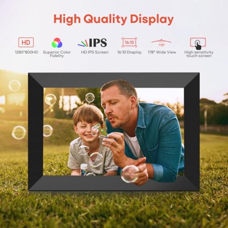 إطار صورة رقمي بشبكة WiFi مقاس 10.1 بوصة من Frameo، وشاشة لمس IPS عالية الدقة 1280 × 800 إطار صور إلكتروني، وذاكرة 32 جيجابايت، وتدوير تلقائي، وقابل للتركيب على الحائط، ومشاركة الصور/مقاطع الفيديو عبر تطبيق Frameo من أي مكان، عبوة من قطعتين - Image 5