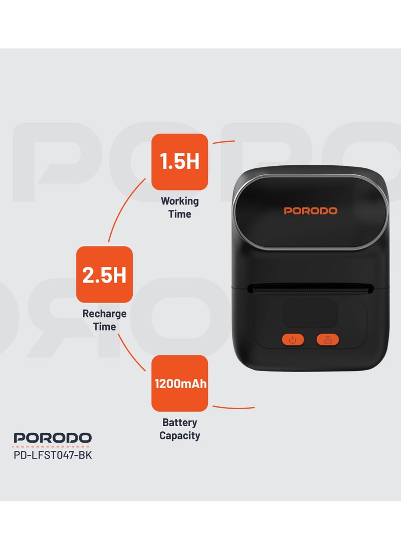 porodo Super HD Thermal Printer / Print Labels & Photos / Inkless Printing / High Definition / Portable - Black  - Image 3