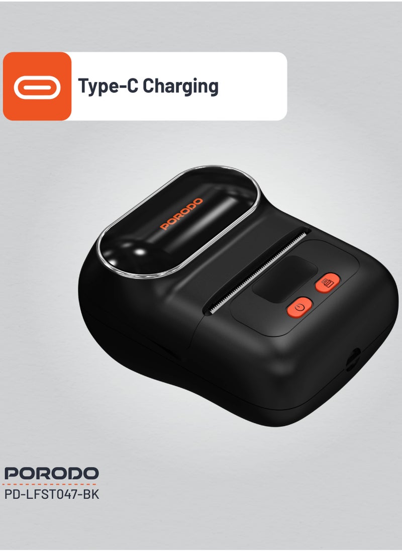 porodo Super HD Thermal Printer / Print Labels & Photos / Inkless Printing / High Definition / Portable - Black  - Image 4