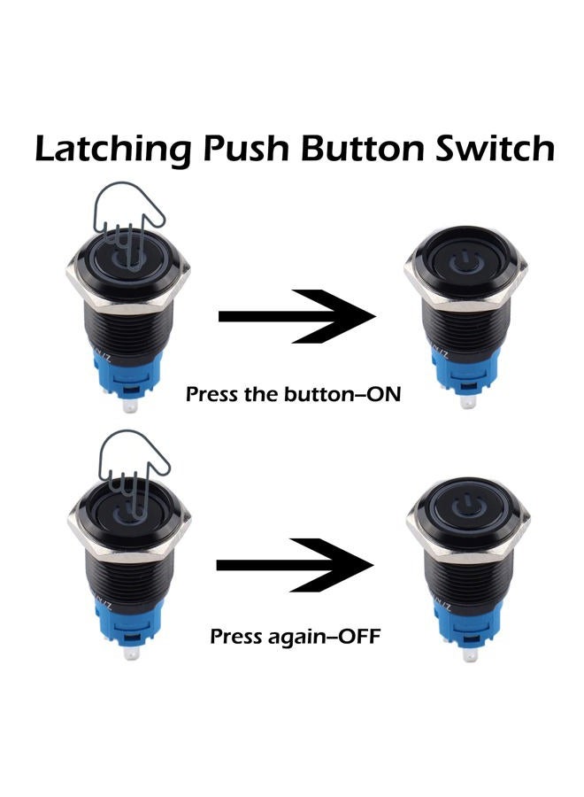 DMWD 2pcs 16mm Metal Waterproof Anti-Vandal Latching Push Button Switch Black Shell with Pre-wired Socket, 12V-24V ON OFF 5Pins 1NO 1NC Power Symbol Red LED - Image 3