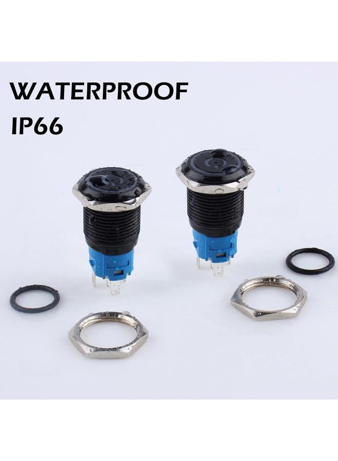 DMWD 2pcs 16mm Metal Waterproof Anti-Vandal Latching Push Button Switch Black Shell with Pre-wired Socket, 12V-24V ON OFF 5Pins 1NO 1NC Power Symbol Red LED - Image 5
