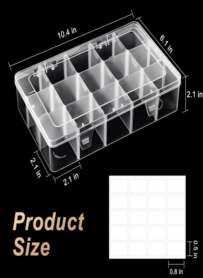 Mauproy 15 Grids Large Plastic Organizer Box with Adjustable Dividers, Clear Craft Organizer and Storage Tackle Box Compartment Container with Label Stickers for Beads, Jewelries, Tools - Image 2