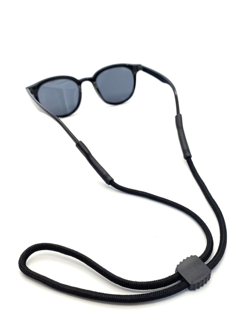 حزام حامل نظارات العين - حبال أشرطة النظارات الشمسية للرجال والنساء والأطفال - حاملات النظارات حول الرقبة - حامل حبل النظارات - قطعتان (أسود)