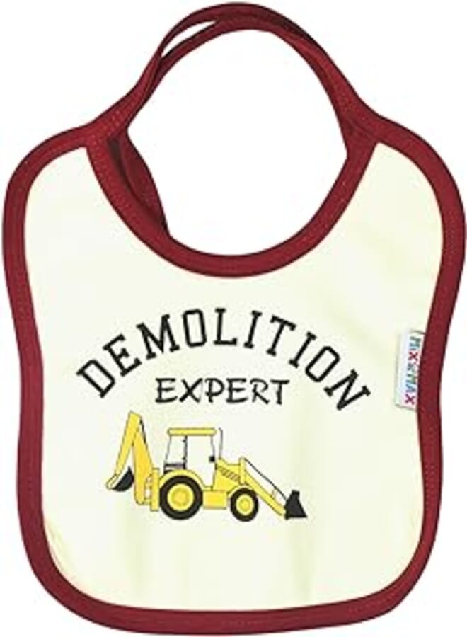 Mix and Max Mix&Max Cotton Bib Printed Demolition Expert For Boys-Yellow&Dark Red