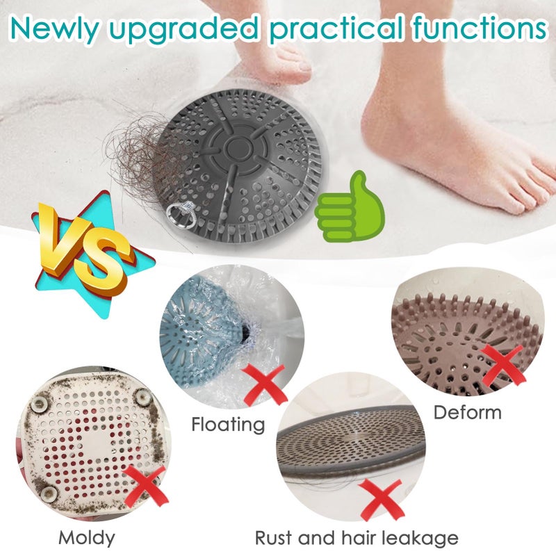 AWzzz Shower Drain Hair Catcher, 2 Pack 5.5in Shower Hair Catcher Large Premium Silicone Drain Protector Strainer, Shower Drain Cover for Shower Room, Floor Drain, Bathroom Sink, Dark Grey - Image 5