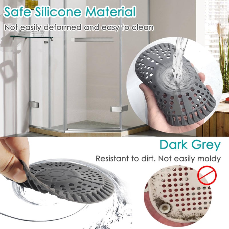AWzzz Shower Drain Hair Catcher, 2 Pack 5.5in Shower Hair Catcher Large Premium Silicone Drain Protector Strainer, Shower Drain Cover for Shower Room, Floor Drain, Bathroom Sink, Dark Grey - Image 3