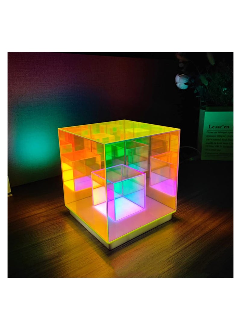 Generic - Colorful Acrylic Table Lamp, 3D LED Crystal Desk Lamp Color Prism Desktop Decoration, Cube Desk Light, Gift for Science Fiction Fans, USB Interface - Image 1