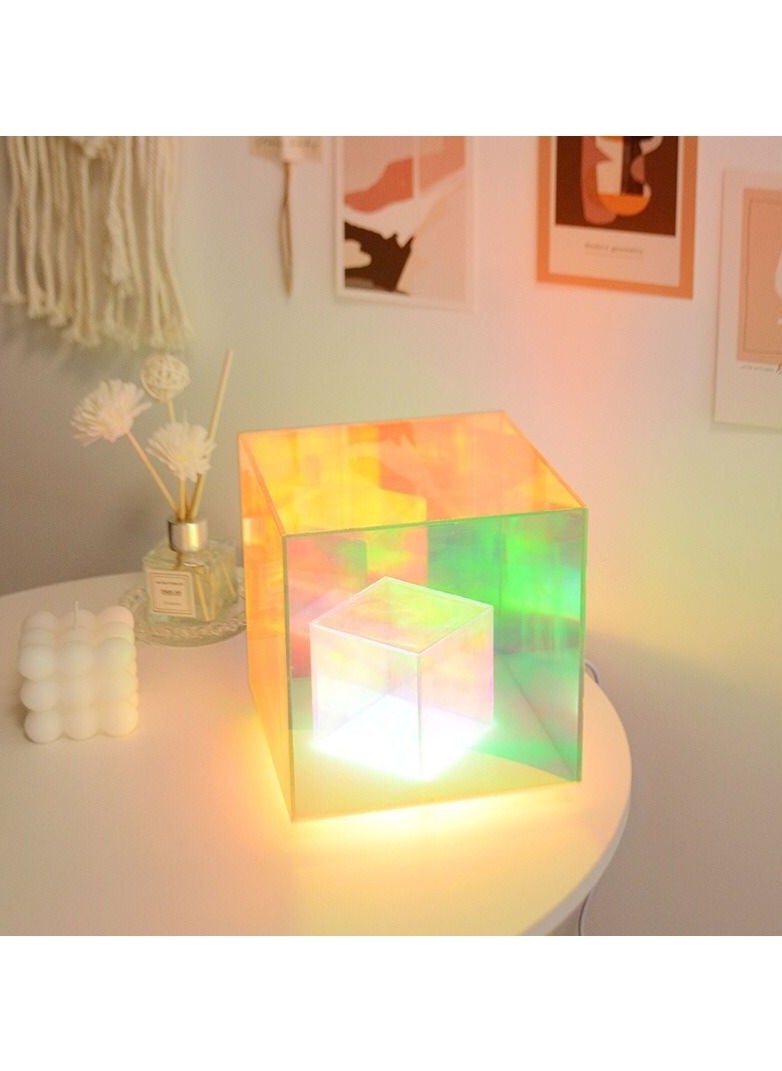 Generic - Colorful Acrylic Table Lamp, 3D LED Crystal Desk Lamp Color Prism Desktop Decoration, Cube Desk Light, Gift for Science Fiction Fans, USB Interface - Image 1