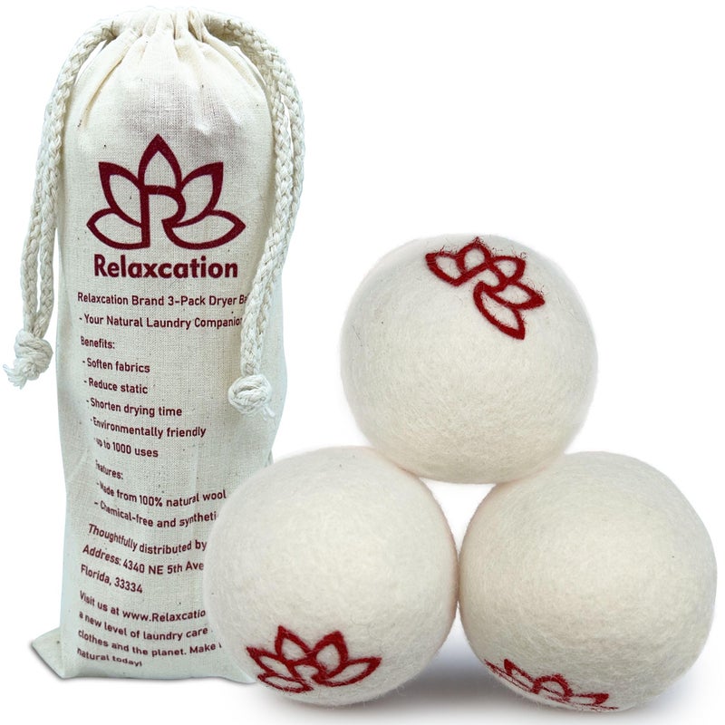 Relaxcation 3 Organic Wool Dryer Balls for Laundry Reusable - XL Size 3-Pack Natural Fabric Softener Balls - Energy Saver, Chemical Free, Hypoallergenic, Premium Quality (Original, 3-Pack) - Image 1