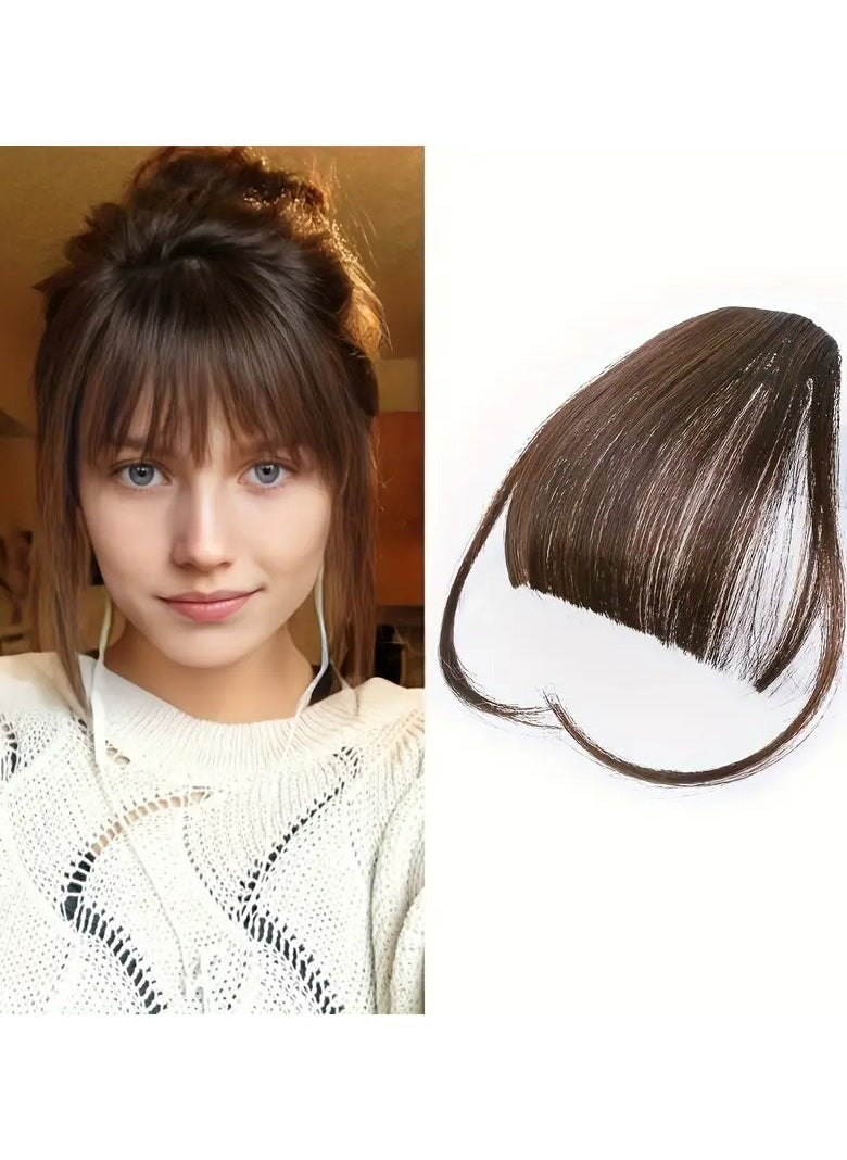 LANGMANNI Light Brown Black Clip In Bangs - One Piece Fringe Hairpiece for Natural-Looking Volume and Length Hair Accessories Halloween Christmas  - Image 1
