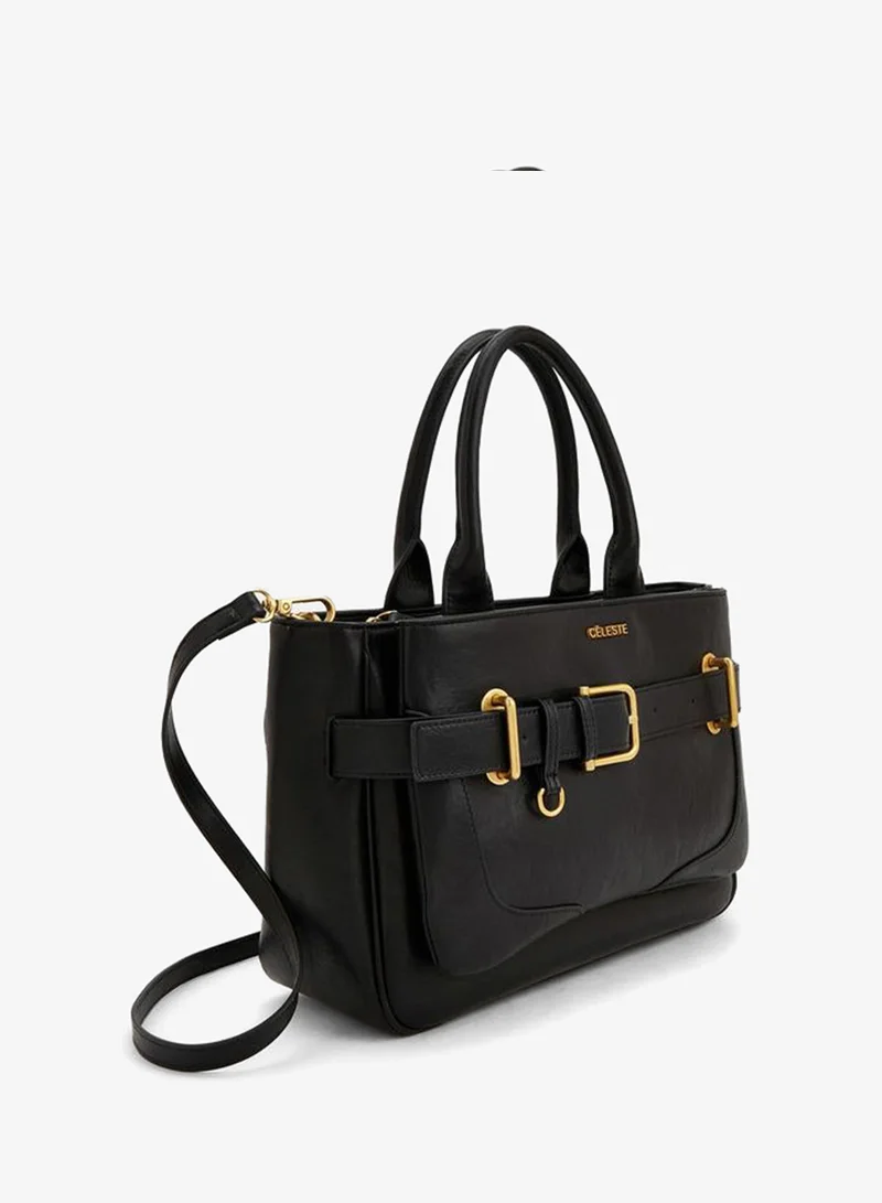 Celeste BLACK Buckled Detail Tote Bag With Zip Closure for Women | Best Price UAE