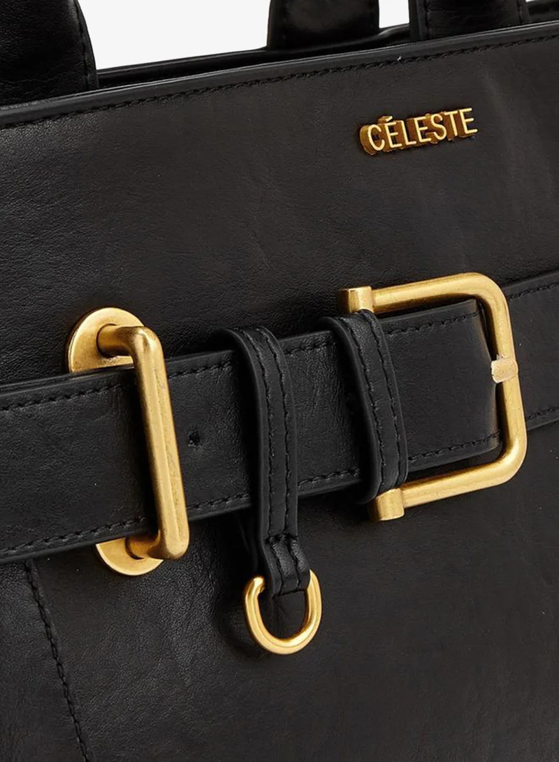 Celeste BLACK Buckled Detail Tote Bag With Zip Closure for Women | Best Price UAE