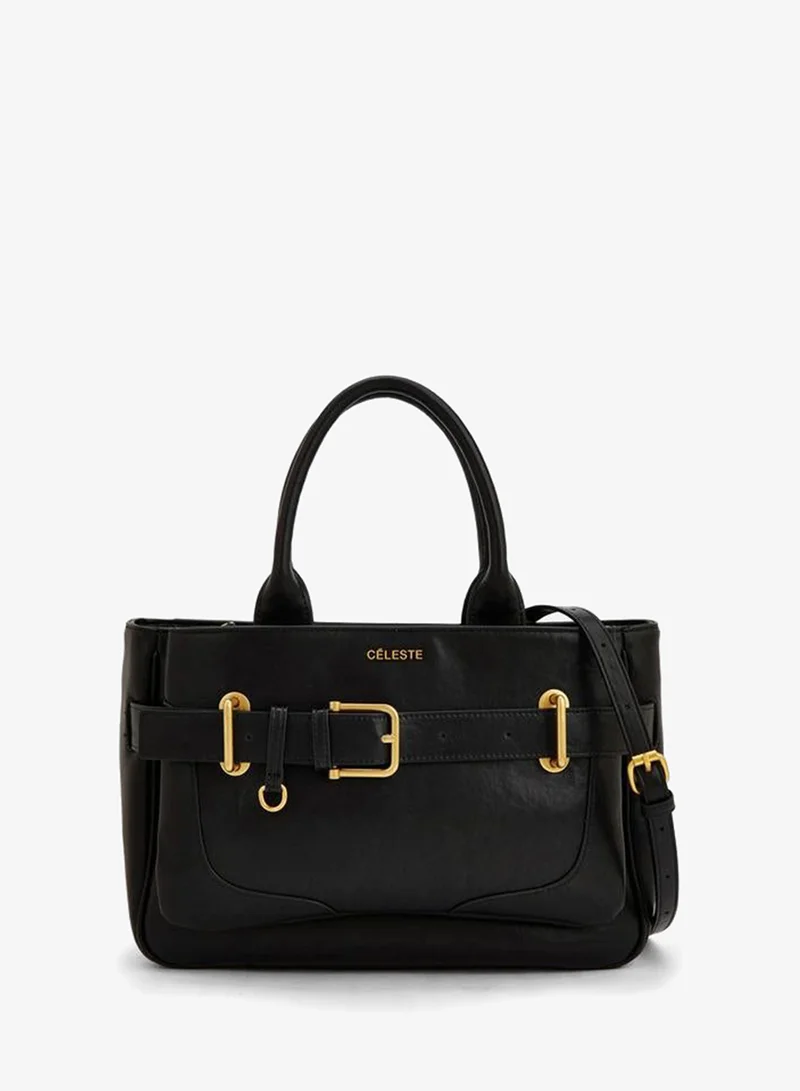 Buckled Detail Tote Bag With Zip Closure