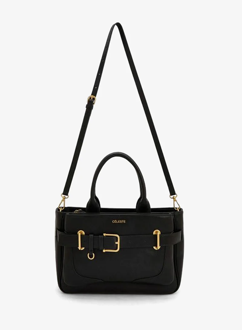 Celeste BLACK Buckled Detail Tote Bag With Zip Closure for Women | Best Price UAE