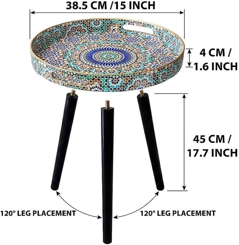 Simmer Stone Plastics Tray with Detachable Three Wooden 17.7 Inch Legs, Versatile Side Table with Tray Design, Perfect for Coffee, Tea, and Relaxation Time (Multi Moroccan) - Image 3