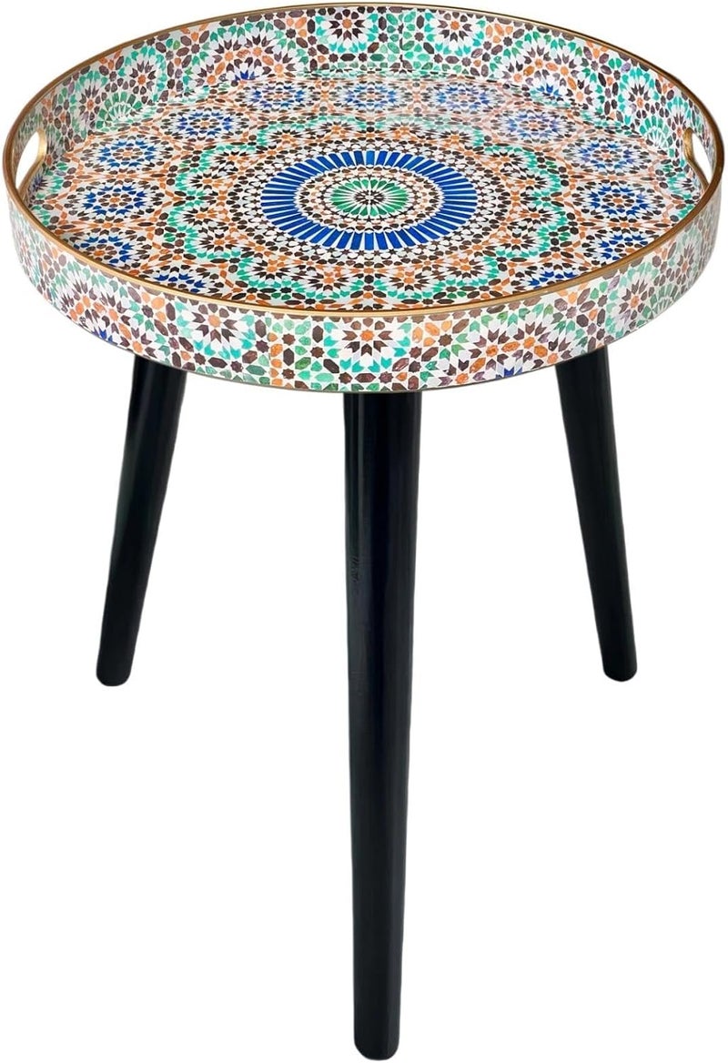 Simmer Stone Plastics Tray with Detachable Three Wooden 17.7 Inch Legs, Versatile Side Table with Tray Design, Perfect for Coffee, Tea, and Relaxation Time (Multi Moroccan) - Image 1