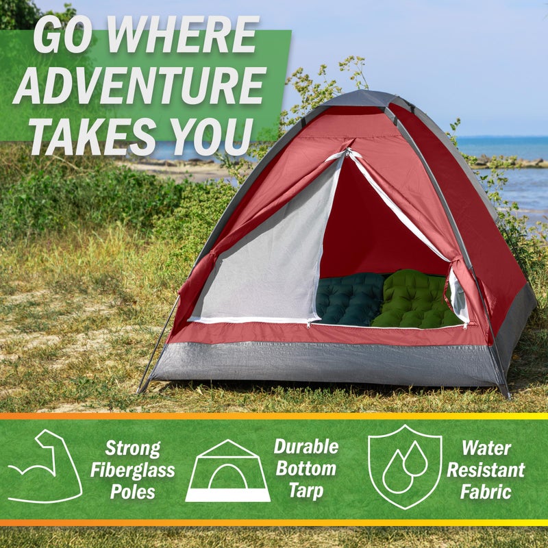Wakeman 2 Person Camping Tent with Rain Fly and Carrying Bag - Lightweight Outdoor Tent for Backpacking, Hiking, or Beach Use by Wakeman Outdoors (Red) - Image 3