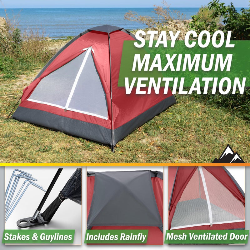 Wakeman 2 Person Camping Tent with Rain Fly and Carrying Bag - Lightweight Outdoor Tent for Backpacking, Hiking, or Beach Use by Wakeman Outdoors (Red) - Image 4