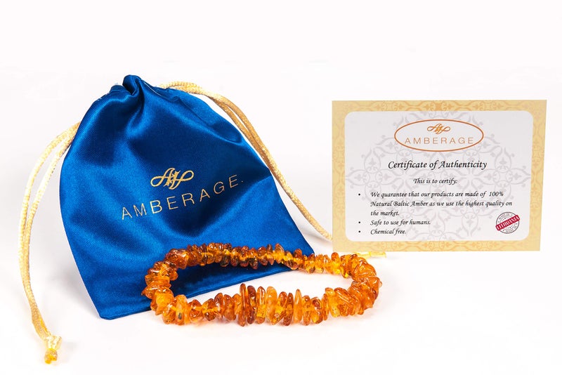 AMBERAGE Natural Baltic Amber Bracelet for Adults (Women/Men) - Hand made From Polished/Certified Baltic Amber Beads(4 Colors) (HONEY) - Image 2