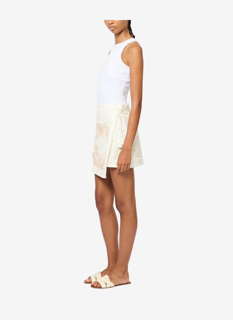 French Connection Women's Ecru/Neutral Calissa Cotton Wrap Over Skirt - Image 4