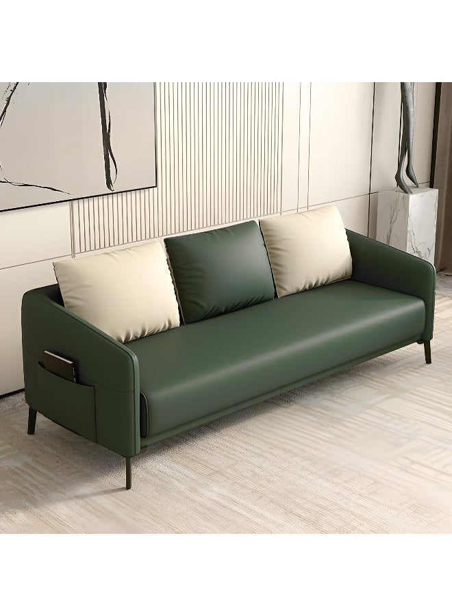 Comfynest Modern Wood Frame Standard Sofa With Square Arms In Solid Color And Tear Resistant - Leather 160 X 70 X 73 Cm Green  - Image 1